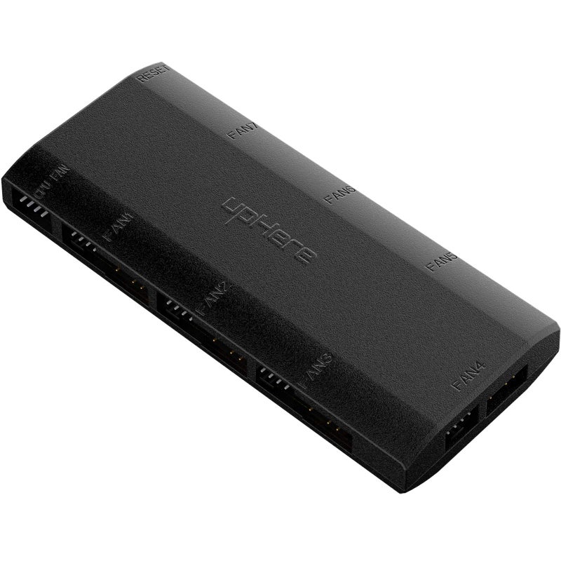 upHere 7-Port 4PIN SATA PWM 5V 3PIN ADDRESSABLE RGB Fan Hub/Splitter for 4-Pin & 3-Pin Case Fans in Black-P7PRGB - Image 1